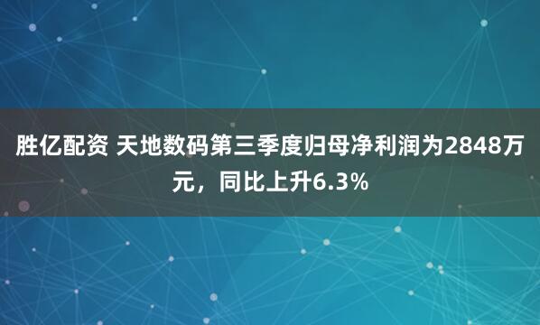 胜亿配资 天地数码第三季度归母净利润为2848万元，同比上升6.3%