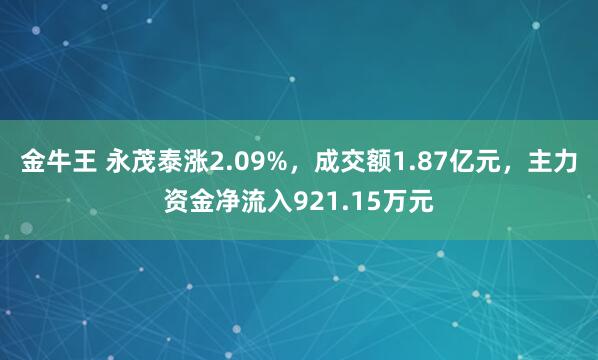 金牛王 永茂泰涨2.09%,成交额1.87亿元,主力资金净流入921.15万元